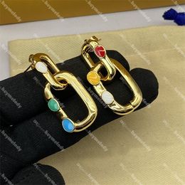 Luxury Golden Pendant Studs Coloured Dots Earrings Letter Clover Hoop Earrings Designer Dangler With Box