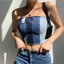 Bustiers & Corsets Patchwork Bandage Tube Tops Boob Wrap Summer Self Cultivation Backless Back Lace Up Vest Denim Chest