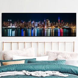 Skyline Of Manhattan Canvas Art Prints Night View Of New York City Posters And Prints Canvas Painting For Bed Room Cuadros Decor