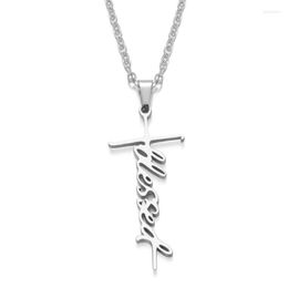 Chains Stainless Steel Chain Necklace Silver Color BLESSED Cross Pendant For Women Fashion Jewelry Gift LGS1820Chains