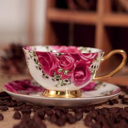 red rose British coffee cup bone China cup set retro creative household ceramic European tea set cup257Q