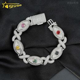 Hip Hop New Design 925 Silver 15mm Eye Evil Colour Diamond Cuban Link Chain Iced Out Moissanite Cuban Bracelet