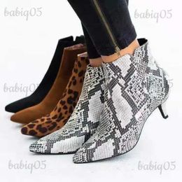 Boots Women Boots Spring 2022 Pointed Toe Stiletto Ankle Boots Fashion Leopard Print Side Zipper 43 Large Size Mid Heel Ankle Boots T231117