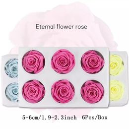 6Pcs BOX High Quality Preserved Flower Rose Heads Immortal 5-6CM Diameter Mothers Day Gift Eternal Life Flower Material Gift Box 2227C