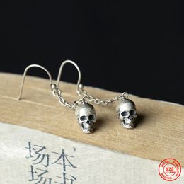 Stud MKENDN 100% 925 Sterling Silver Creative Retro Skull Pendant Drop Earring Trendy Street Punk Style for Men Women Ear Jewellery 231116