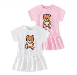 Baby Girls Brand Dress Summer Letters Printed Cartoon Bear Dresses Cute Kids Short Sleeve Dress Cotton Girl Skirts Children Clothing