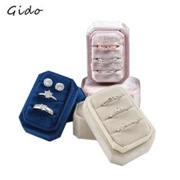 Jewellery Boxes Portable Three Rings Box Velvet Earrings Stud Ring Storage Trinkets Holder 231117