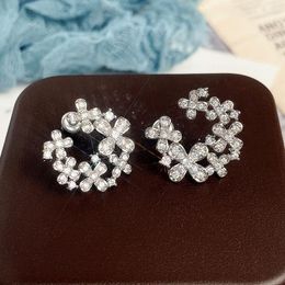 Stud Earrings Romantic CZ Flowers For Women Ear Piercing Delicate C Shaped Floral Wedding Party Trendy Jewellery