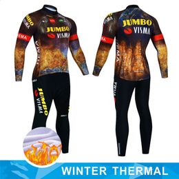 Cycling Jersey Sets Winter Thermal Fleece Cycling Jersey Set JUMBO Maillot Ropa Ciclismo Long Sleeve Mountian Bike Wear Keep Warm Bicycle Clothing 231116