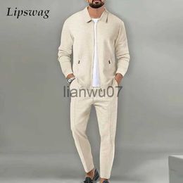 Men's Tracksuits Leisure Waffle Two Piece Suits Men Casual Loose Lapel Zip-up Coats And Pants Sets For Mens Clothing Autumn Fashion Outfits Male J231117