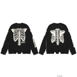 Designer-Pullover Herrenpullover Kapuzenpullover Saint Michael Co Br ed Skull Bone Skeleton Knit Damaged Loose Sweater Coat Fashion