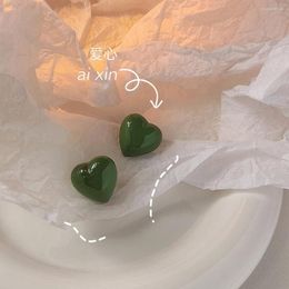 Stud Earrings Colorful L S925 Sterling Silver Sweet Green Resin Heart Temperament For Women Cute Girl Work Fashion Jewelry Gift