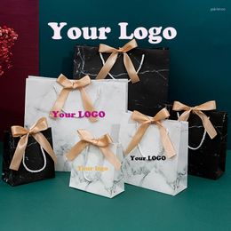 Gift Wrap 20 Pcs Personalised Custom Logo Luxury Marble Print Ribbon Bag Paper Birthday Packing Private Label For Small Business