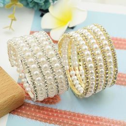 Bangle Fashion Multilayer Rhinestone Pearl Crystal Pearls Opening Charm Bracelets For Women Wedding Bridal Jewelry