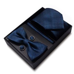 Bow Ties High Grade Jacquard Nice Handmade Tie Handkerchief Pocket Squares Cufflink Set Necktie Box Orange Paisley Fit WorkplaceBow