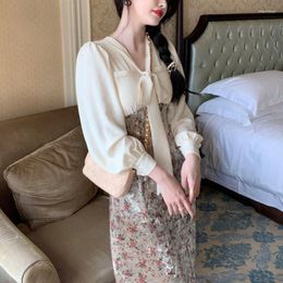 Casual Dresses Floral Midi Women 2023 Winter Long Sleeve Vintage Elegant Dress Evening Party Design One Piece Korean Chic