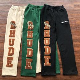 Men s Pants 23SS High Quality 1 Rhude Loose Fit Towel Embroidered Big Sweatpants Drawstring Multi Pocket Casual 231117