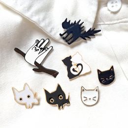 Cartoon Animal Brooches Black White Couple Cat Fish Bone Enamel Pins Clothes Collar Lapel Pin Bag Metal Badges Jewelry For Lover Fashion JewelryBrooches