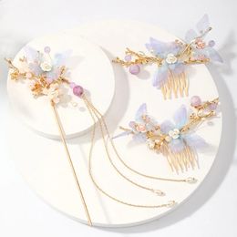 Wedding Jewellery Sets FORSEVEN Chinese Hair Accessories Women Flower Pearls Hairpins Long Tassel Headpieces Sticks Comb Bridal 231116