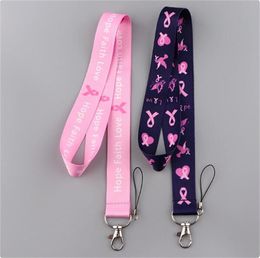 Designer Keychain Breast Cancer Awareness Lanyard Pink Ribbon Neck Strap For Card Badge Gym Keychain DIY Hanging Rope Phone Accessories CC