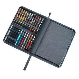 Pencil Bags 48 Slots Grey Fountain Pen Case Canvas Pen Holder Display Pouch Bag Storage Large Capacity Waterproof Office Business Style 230417