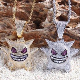 Ghost Necklace & Pendant With 4mm Tennis Chain Gold Silver Colour Bling Cubic Zircon Men's Hip hop Jewellery For Gift300a
