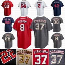 11 Ryan Zimmerman 37 Stephen Strasburg Custom Baseball Jersey CJ Abrams Cherry Blossom Nelson Cruz Carter Kieboom Alcides Escobar Ruiz Hunter Harvey Patrick Corbin