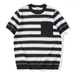 Men's T Shirts Men Summer Fashion T-shirts Striped Patchwork With Pocket Knit Tees Slim Mens Casual High-quality Clothing Round Neck Tops