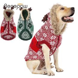 Dog Apparel Benepaw Christmas Dog Sweater Winter Warm Reindeer Hooded Knitted Pullover Cat Puppy Clothing Pet Clothes For Small Medium Dogs 231117