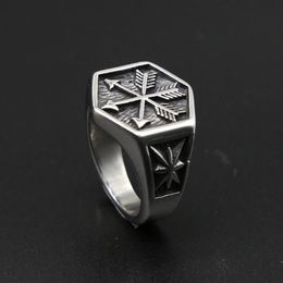 Vintage Viking Arrow Ring Punk 316L Stainless Steel Compass Men Fashion Hip Hop Hippie Jewelry Drop Store Cluster Rings246R