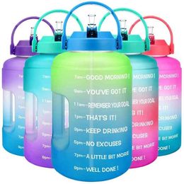 BuildLife Gallon Water Bottle with Straw Motivational Time Marker BPA Wide Mouth Leakproof Mobile Holder Handle Travel Jug 21201W