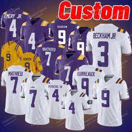 Custom LSU Tigers Jersey Football Burrow Joe Burreaux Tyrann Mathieu Williams Fournette Delpit Beckham Jr. Justin Jefferson Chase Daniels Guice College Women Kids