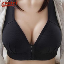 Bras 2022 Plus Size Sexy Push Up Bra Front Closure Solid Colour Brassiere Wireless Bralette Breast Seamless Bras for Women BCD 105 P230417