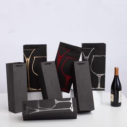 Gift Wrap 12pcs Single Wine Bottle Packing Boxes Bronzing Birthday Party Holiday Gifts Beer Drinks Black Tote Bag Champagne Storage