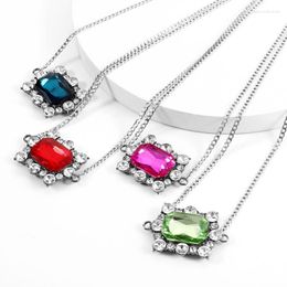 Pendant Necklaces 1 Pcs Red/blue/green/rose Red European And American Creative Simple Design Feeling Geometric Large Gem Necklace