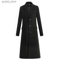 Men's Trench Coats New Autumn and Winter Fine Wool Woolen Cloth Men's Fashion Leisure Business A Long Black Trench Coat Male Casual Trench Coat Men Q231118