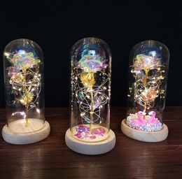 Mom Gifts Galaxy Rose Colourful Artificial Flower Rose Led Light String Flowers in Glass Dome Unique Gifts for Women Anniversary We6775438