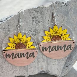 Mother's Day Acrylic Dangle Earrings Sunflower Butterfly Bear Mother Leopard Print Transparent Wooden Round Earrings