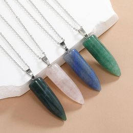 Pendant Necklaces Trendy Hexagon Column Natural Stone Necklace Quartz Pink Crystal For Women Men Bohemian Jewelry