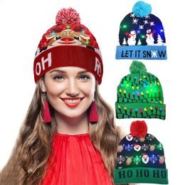 BeanieSkull Caps LED Christmas Knitted Hat Illuminated Bean Unisex Winter Sweater with Colorful Suitable for and Year 231116