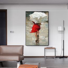 Abstract Art Woman With Umbrell Painting Canvas Print Wall Art Picture For Living Room Home Decor Wall Decoration Frameless