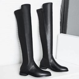 Boots Genuine Leather over the Knee High Boots Casual Ladies Sock Shoes Platform Spring Winter Women Long Footwear 231117