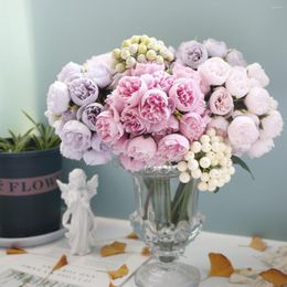 Decorative Flowers 27 Head Tea Rose Small Bouquet Wedding Home Hand Decoration Pography Arrangement