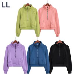 LU New Yoga Coat High end Autumn/Winter Half Zipper Pullover Head High Standing Collar Casual Running Fleece Thickened Warm Sports Sweater Women's Sweatshirt