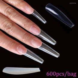 False Nails Long Flat 600pcs/bag BallerinaTransparent / Natural Coffin Fake Manicure For Extension&Protection Nail Art