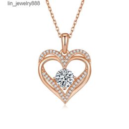 Bling 1.2ct diamonds charm women dainty 18k gold 925 silver jewelry necklaces double heart pendant vvs round moissanite necklace