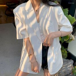 Women's Suits Lnsozkdg Blazer Women Short-sleeve Single-breasted Solid Simple Back-Split Leisure Jacket Office Ladies Thin Formal