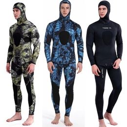 m Camouflage Wetsuit Long Sleeve Fission Hooded 2 Pieces Of Neoprene Submersible For Men Keep Warm Waterproof Diving Suit 220316258s