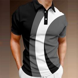 Men's Polos Summer Men's Polo Shirt Color-coded Short Sleeve Tshirt Mesh Breathable Business Lapel Tops Tee Fashion Striped T Shirt For Boys 230417