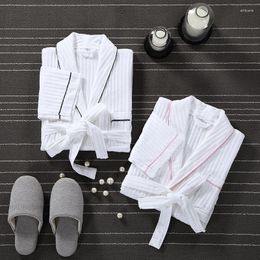 Women's Sleepwear Cotton Robes For Women Summer Dressing Gown Femme Plus Size Towel Bathrobe Bridesmaid Long Striped Bath Robe Men